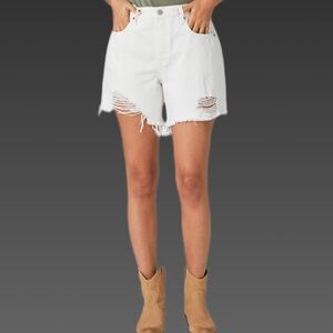NWT Lucky Brand White Distressed 90s MIDI Denim Shorts Sz 30